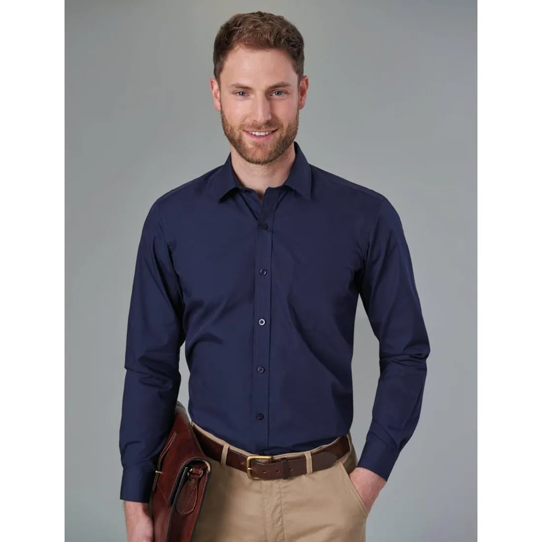 BA148-16 Brook Taverner Mens Long Sleeve Rapino Shirt Navy 16"