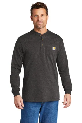 Carhartt Mens Long Sleeve Henley T-Shirt w/ Pocket - Heather Carbon Grey