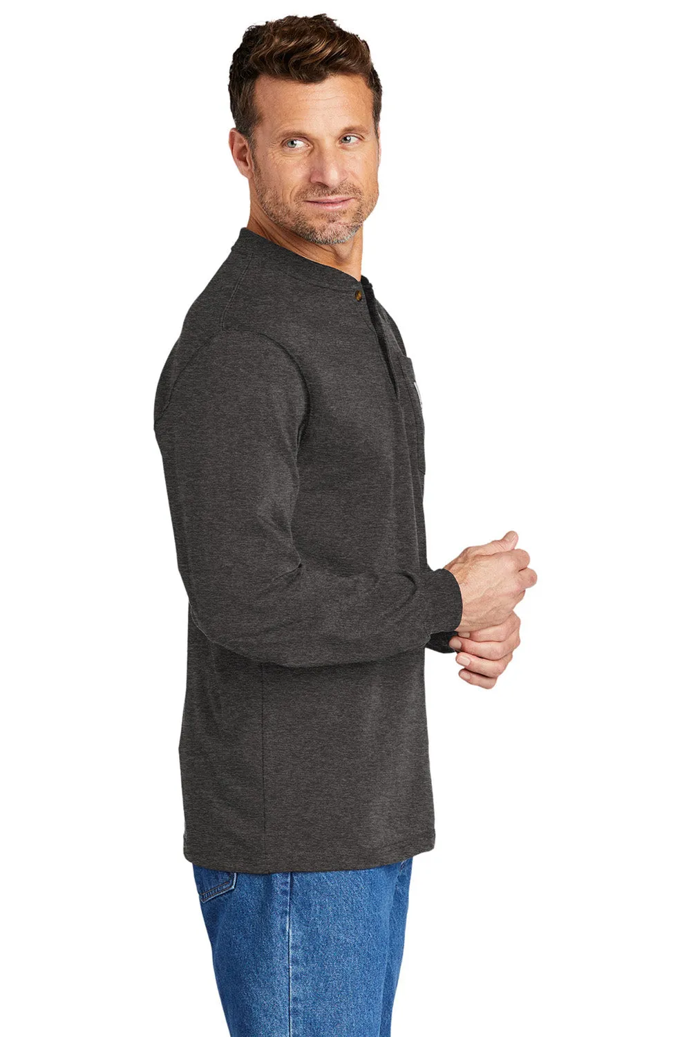 Carhartt Mens Long Sleeve Henley T-Shirt w/ Pocket - Heather Carbon Grey