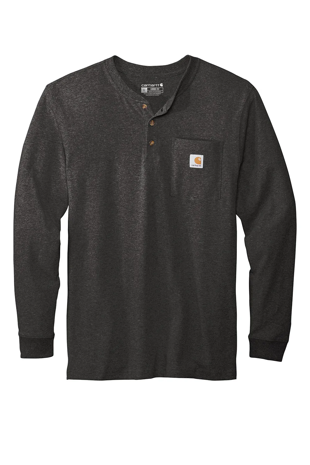 Carhartt Mens Long Sleeve Henley T-Shirt w/ Pocket - Heather Carbon Grey