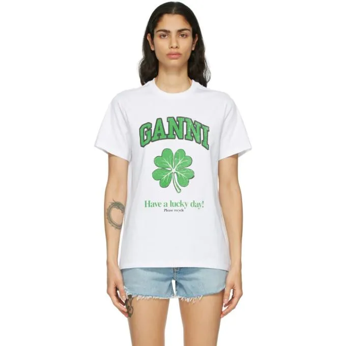GANNI White Cotton Lucky Day T-Shirt