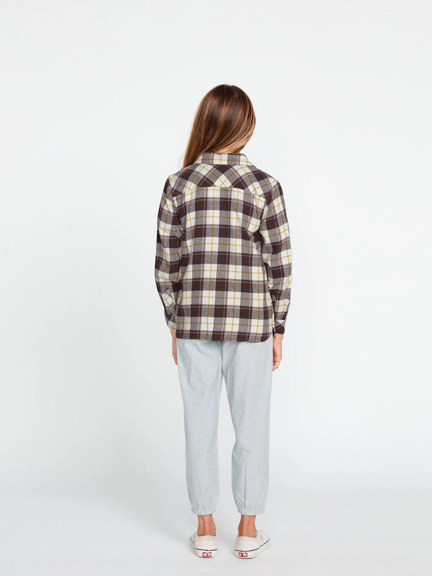 Girls Getting Rad Plaid Long Sleeve Flannel - Espresso