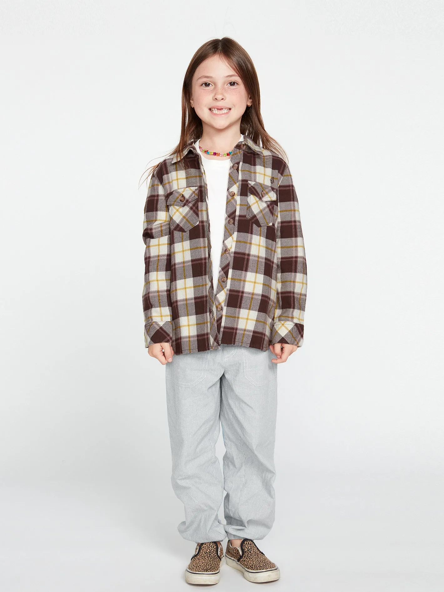 Girls Getting Rad Plaid Long Sleeve Flannel - Espresso