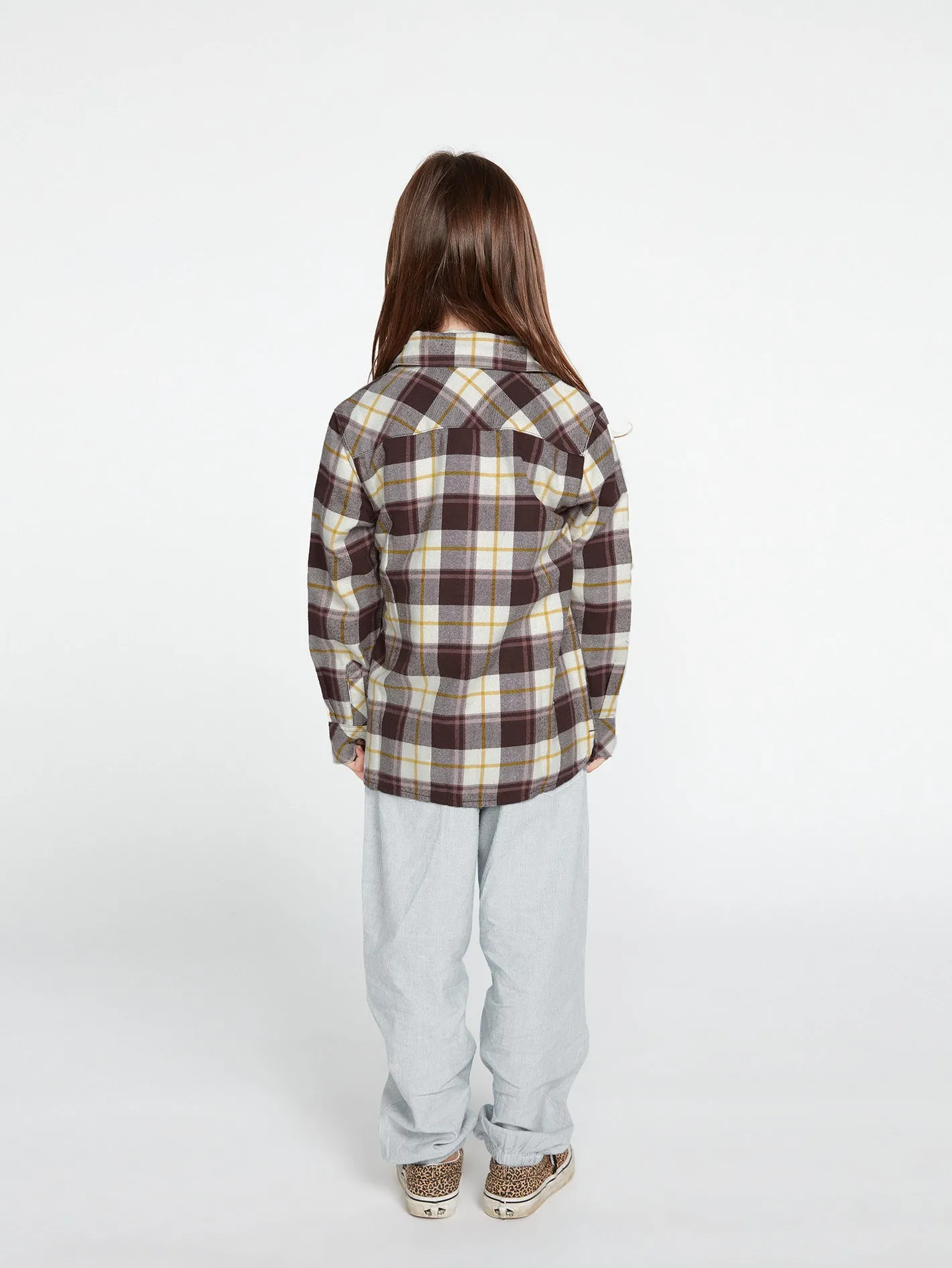 Girls Getting Rad Plaid Long Sleeve Flannel - Espresso