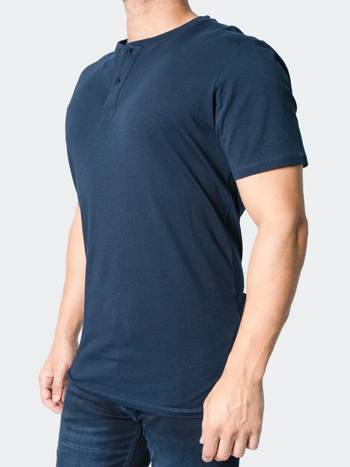Maceoo Stretch Short-Sleeve Tshirts | Henley Core Blue