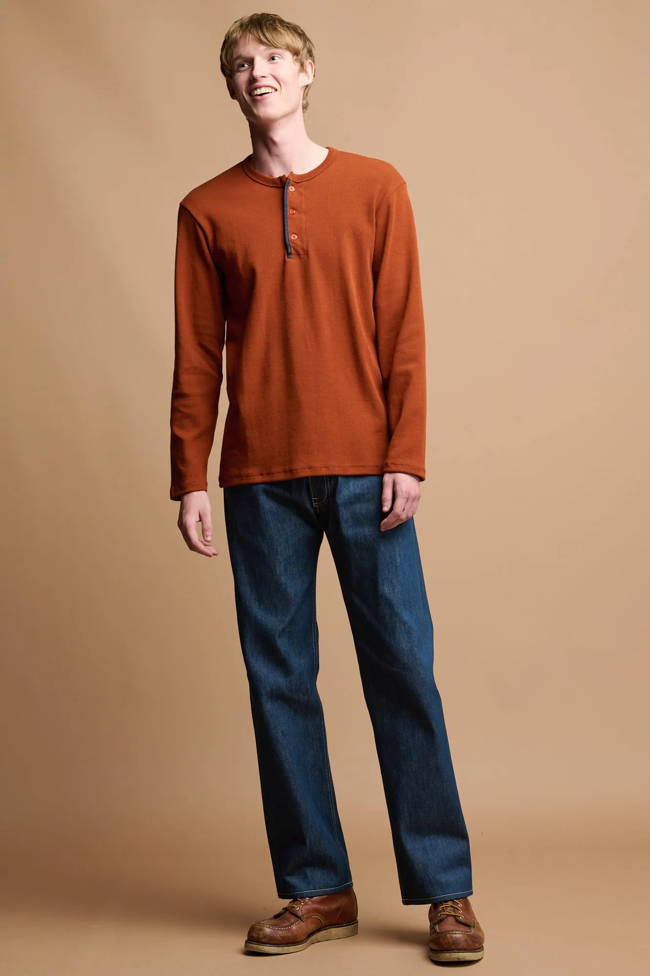 Men's Long Sleeve Henley Top - Cinnamon