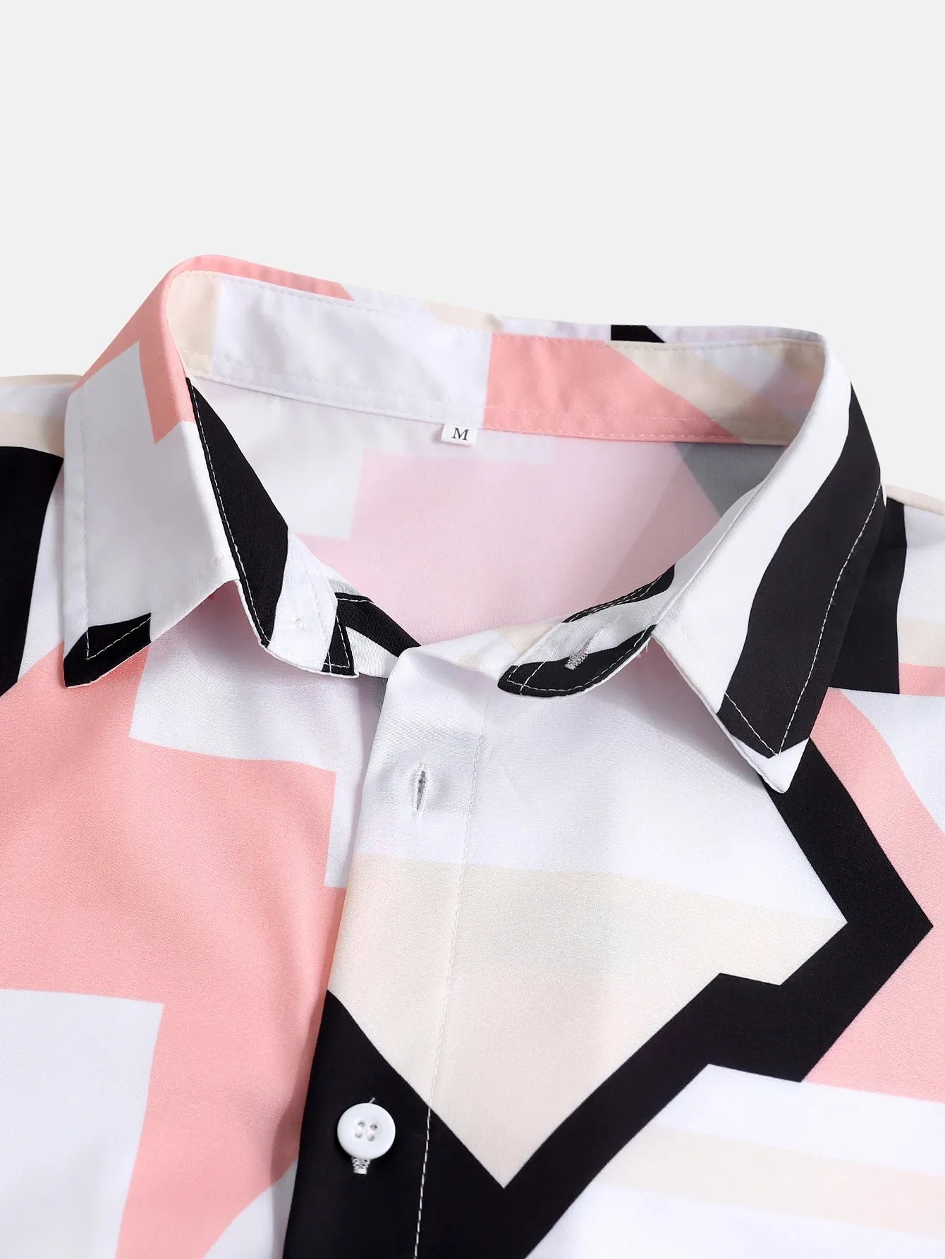 Men's Short Sleeve Button Down Shirt Summer Casual Hawaiian Style Lapel Color Block Printed Shirt