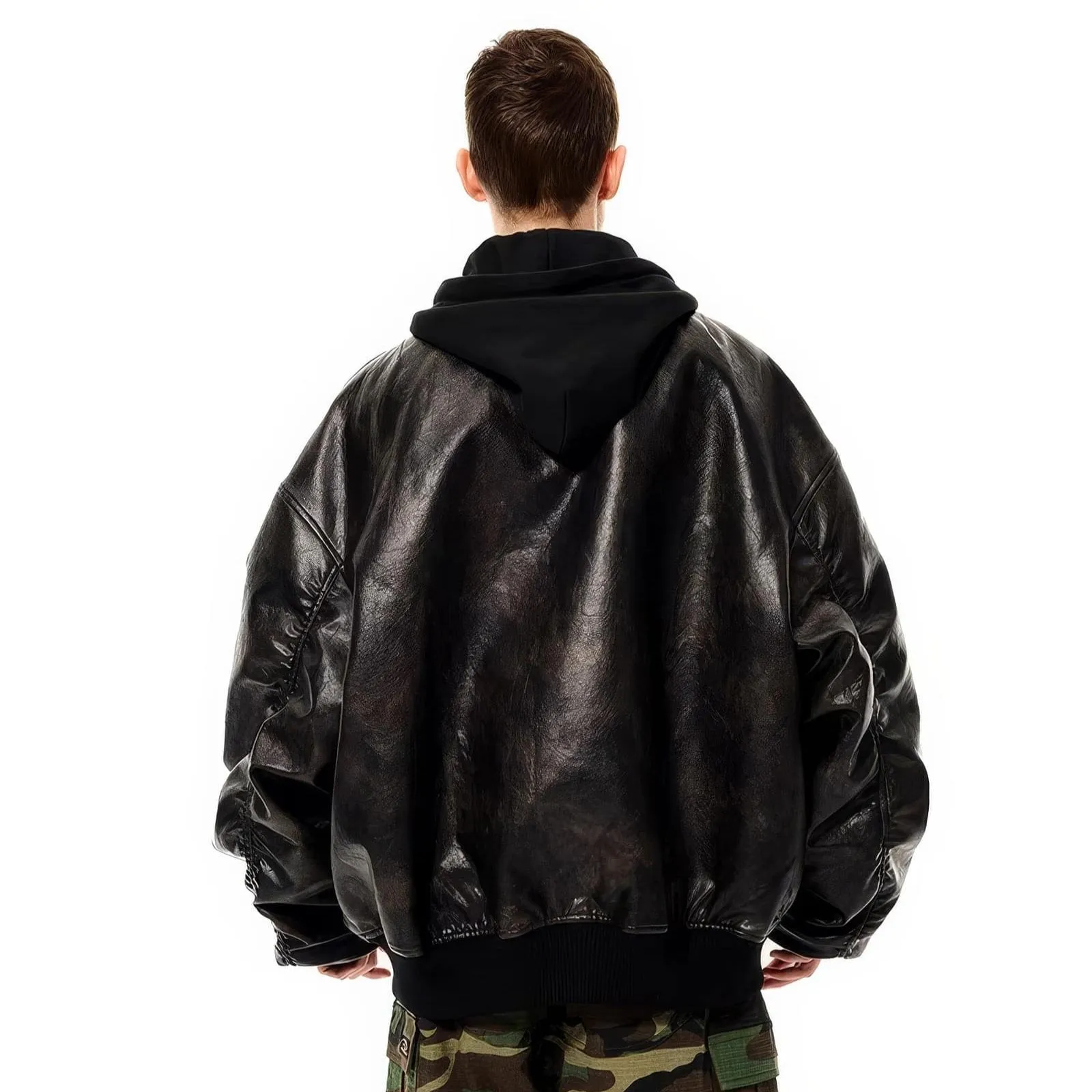 Oversized Hooded Pilot Leather Bomber Jacket