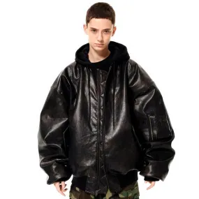 Oversized Hooded Pilot Leather Bomber Jacket