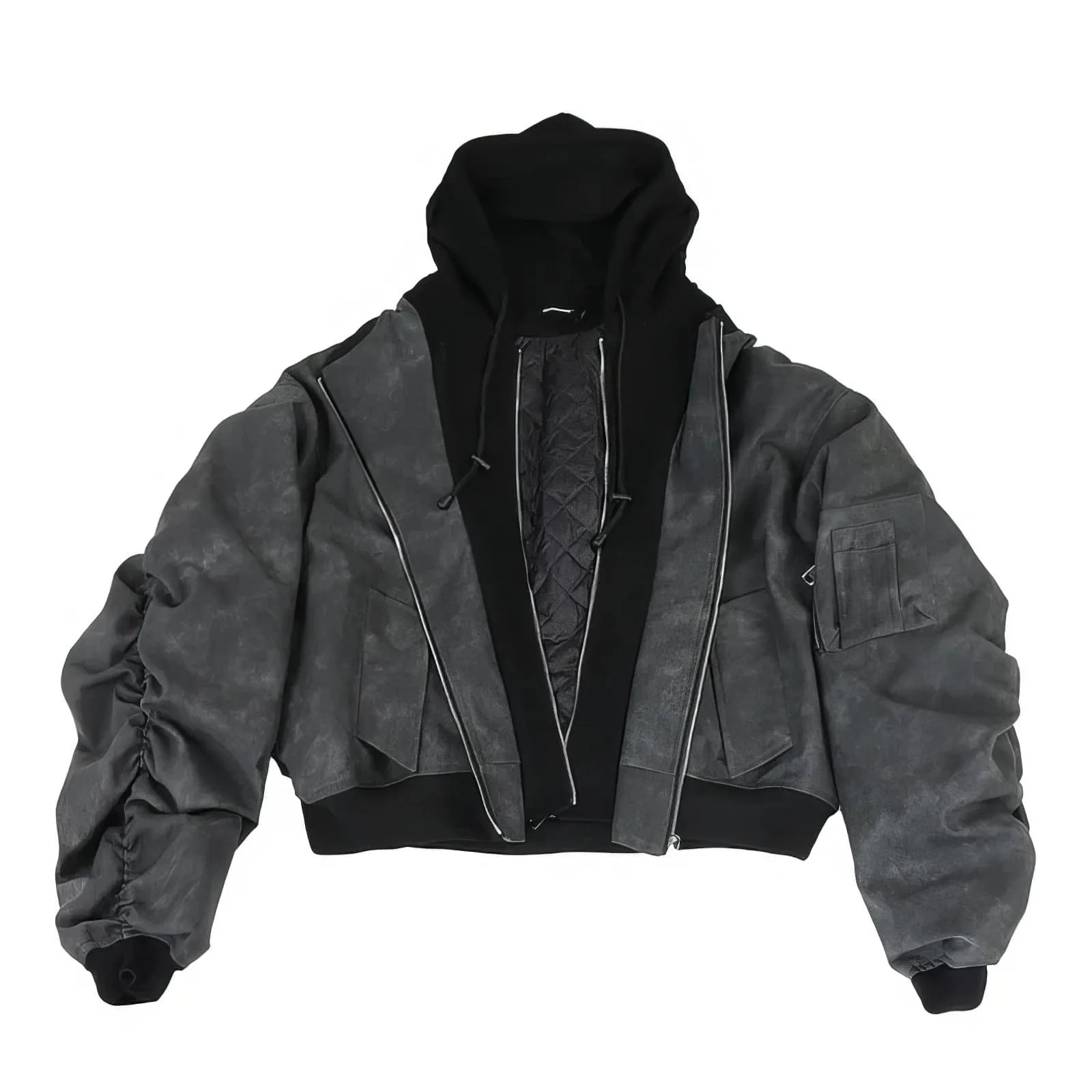 Oversized Hooded Suede Leather Bomber Jacket