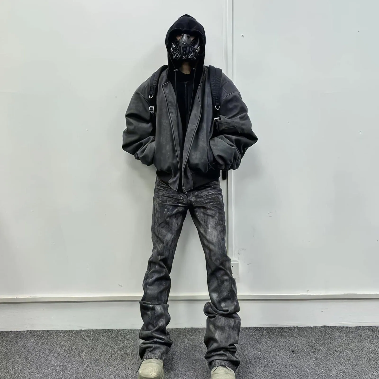 Oversized Hooded Suede Leather Bomber Jacket