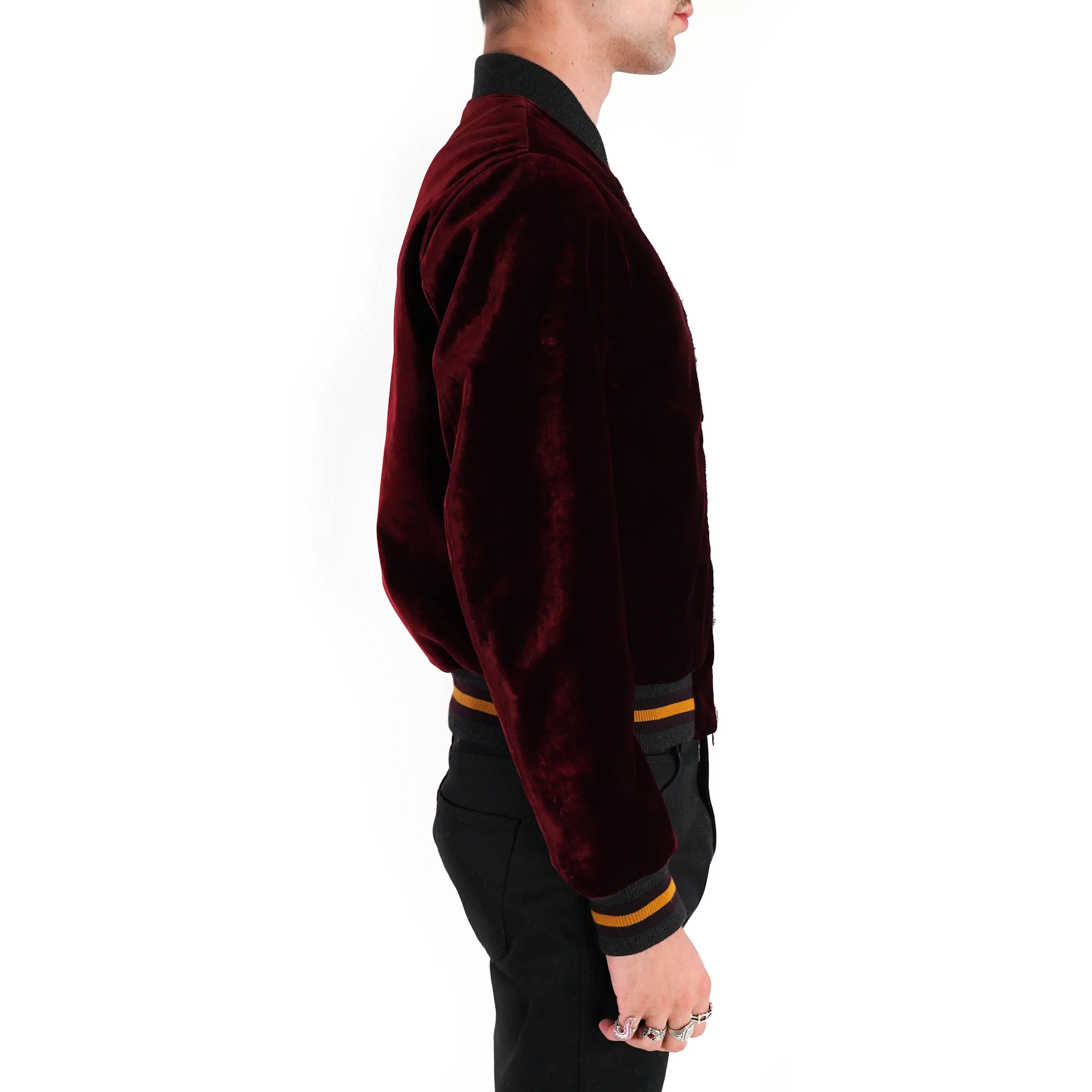 Peacock Embroidered Velvet Bomber
