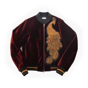 Peacock Embroidered Velvet Bomber