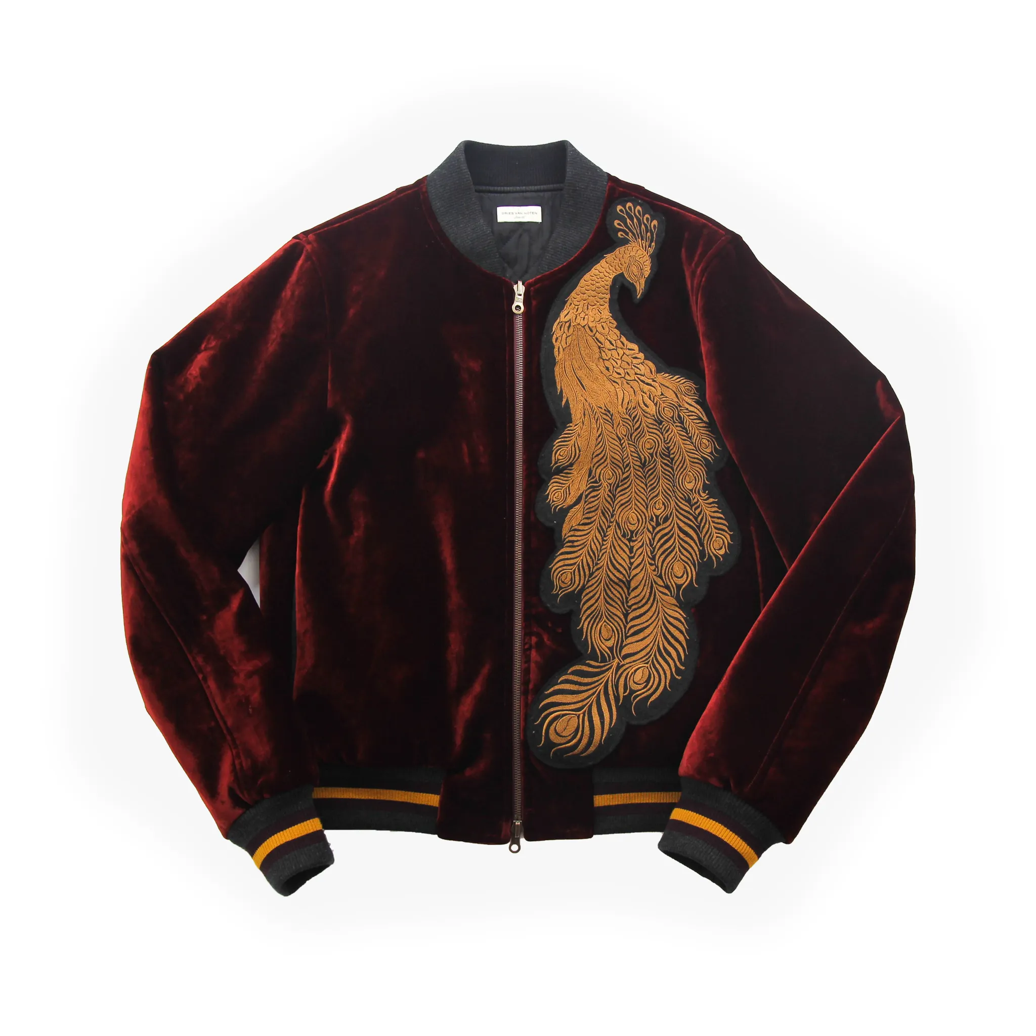 Peacock Embroidered Velvet Bomber