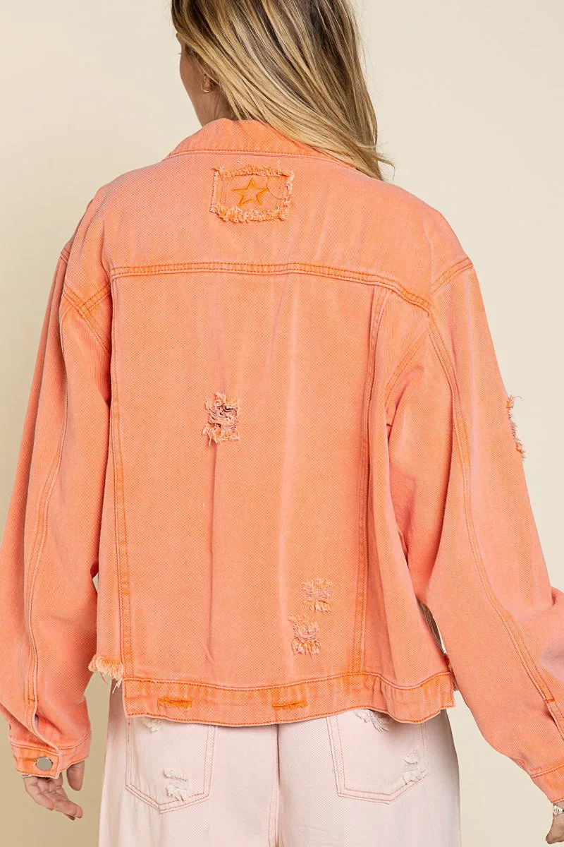 POL Neon Orange Jean Jacket