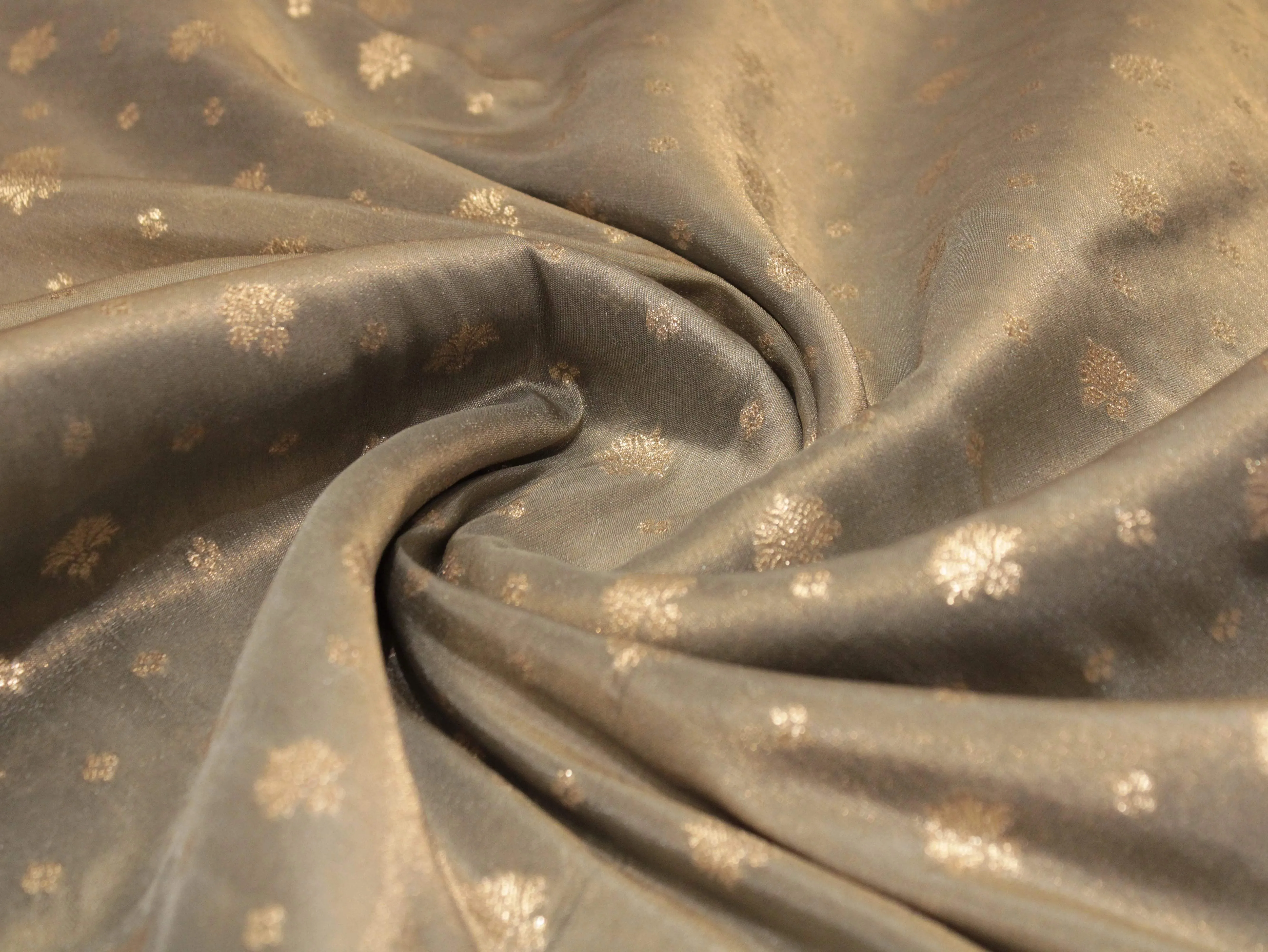 Premium Banarasi Buti Tissue Fabric - Grey