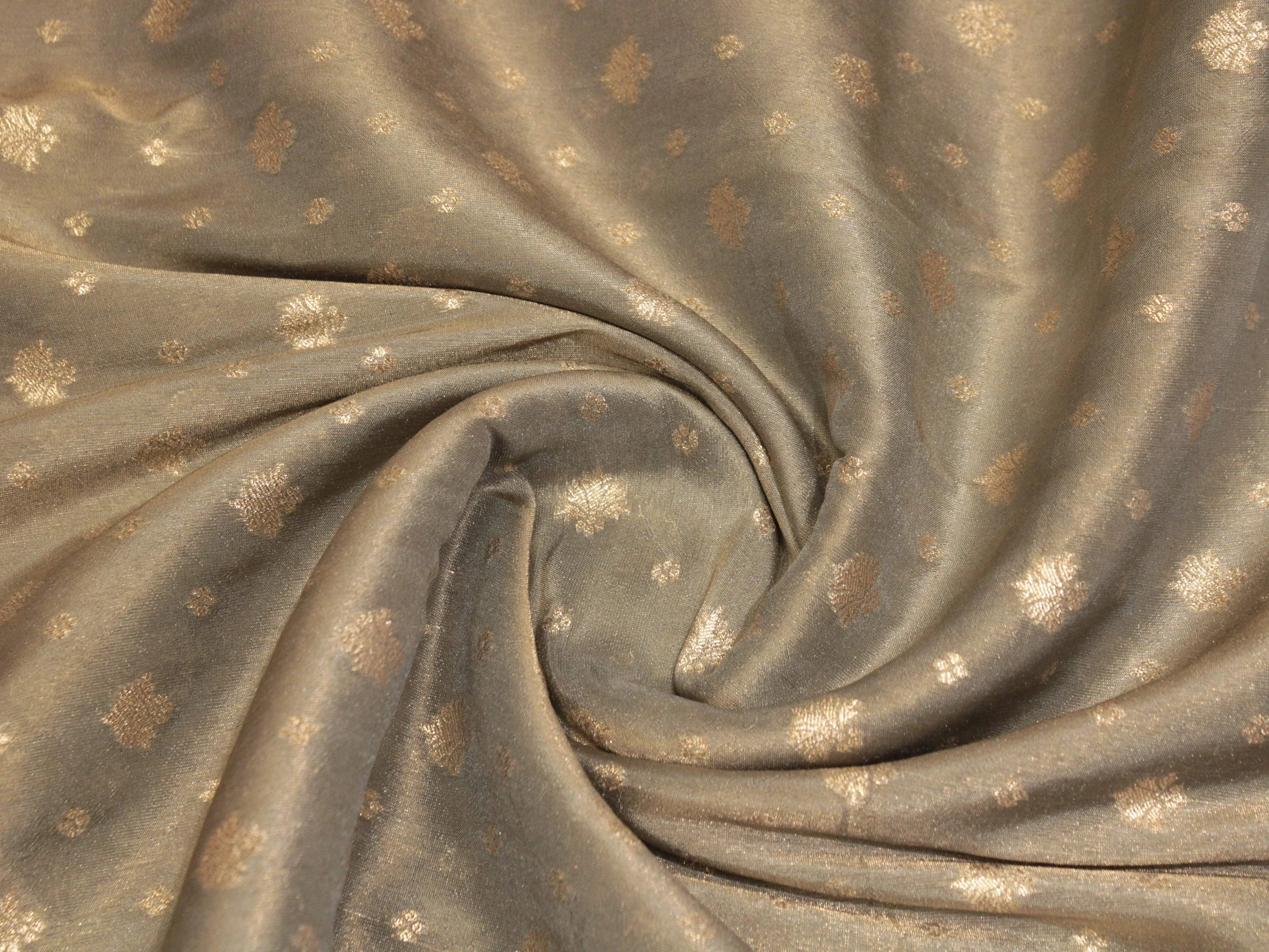 Premium Banarasi Buti Tissue Fabric - Grey