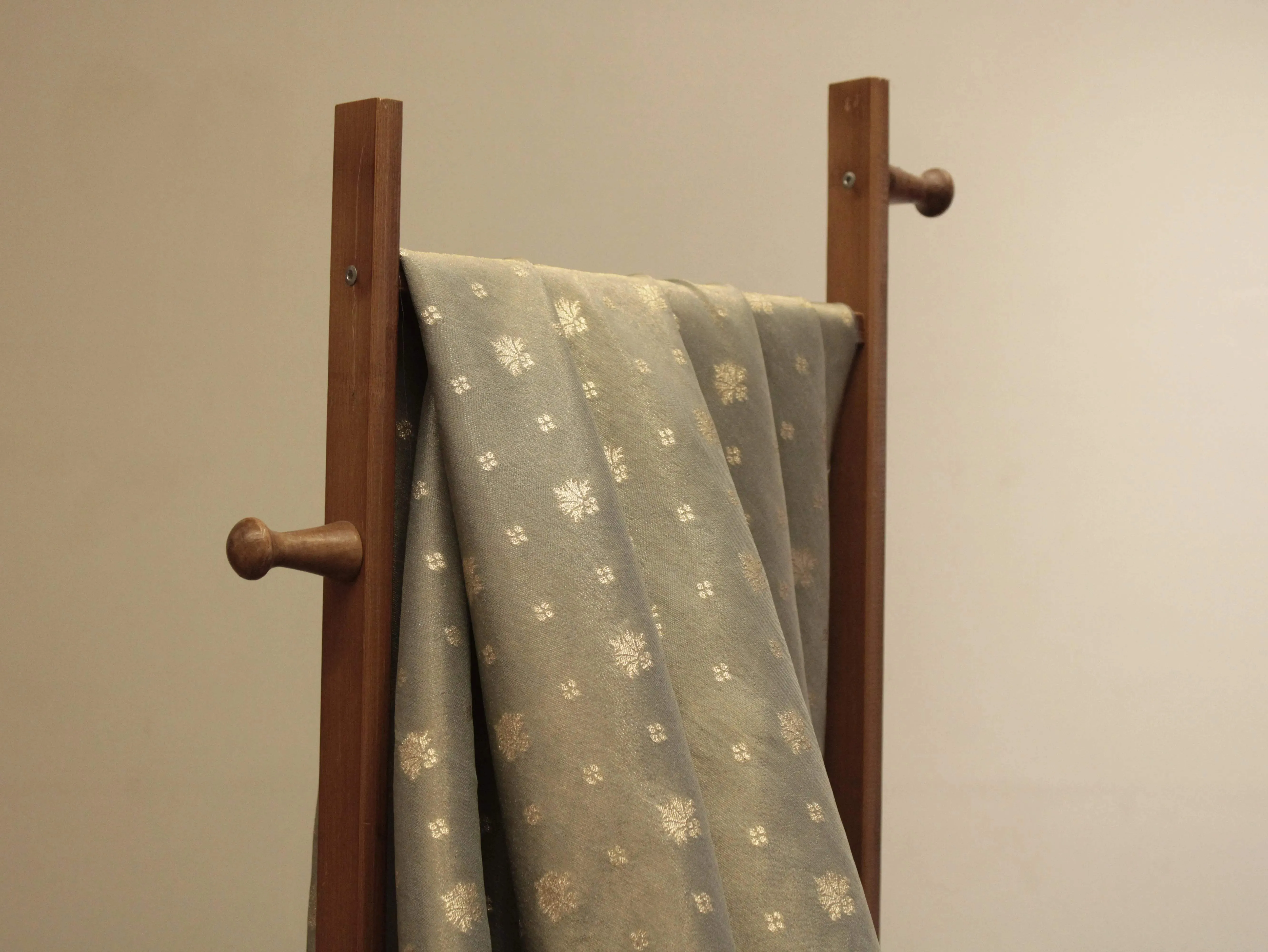 Premium Banarasi Buti Tissue Fabric - Grey
