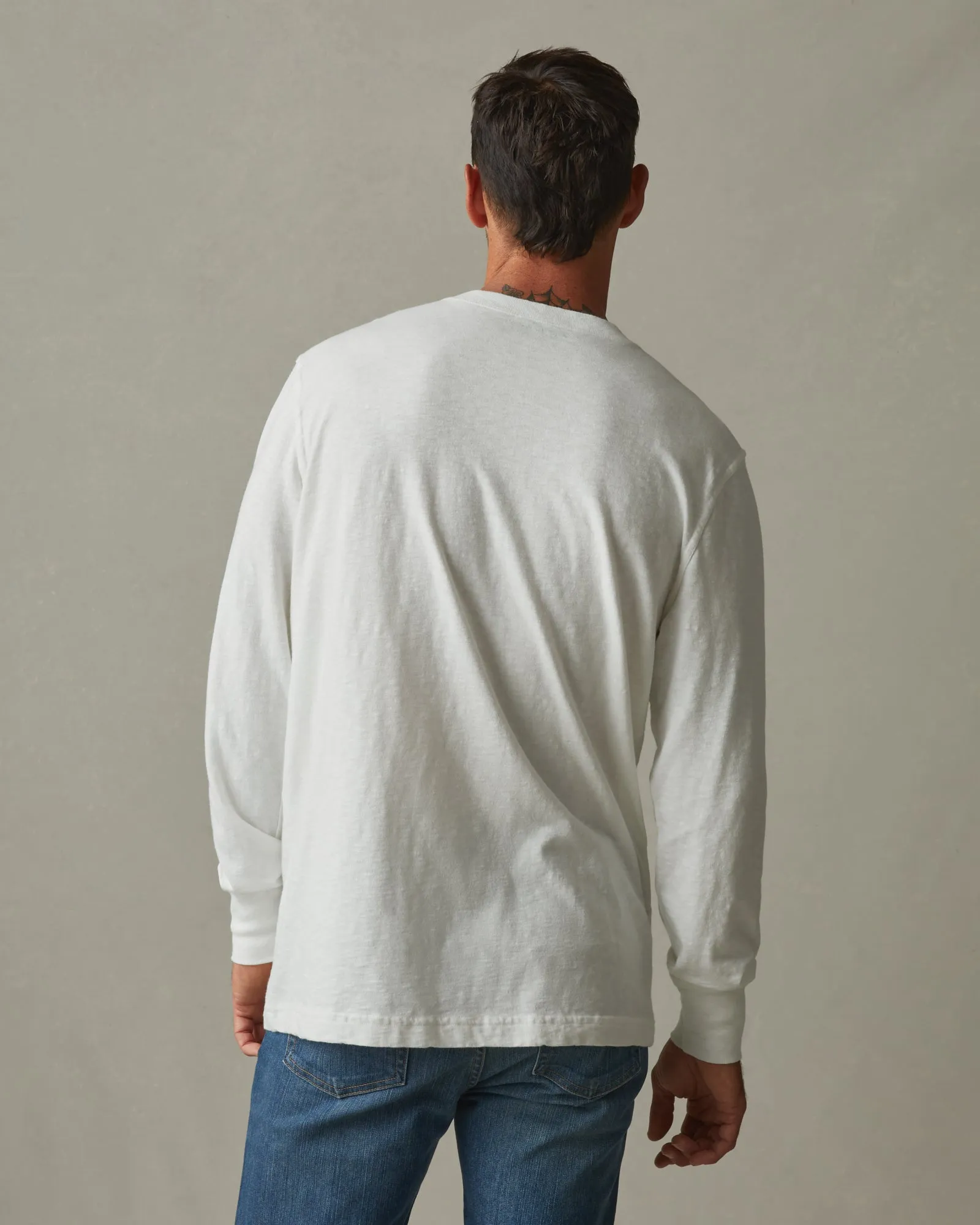 Premium Slub Henley Tee Long Sleeve - Bone