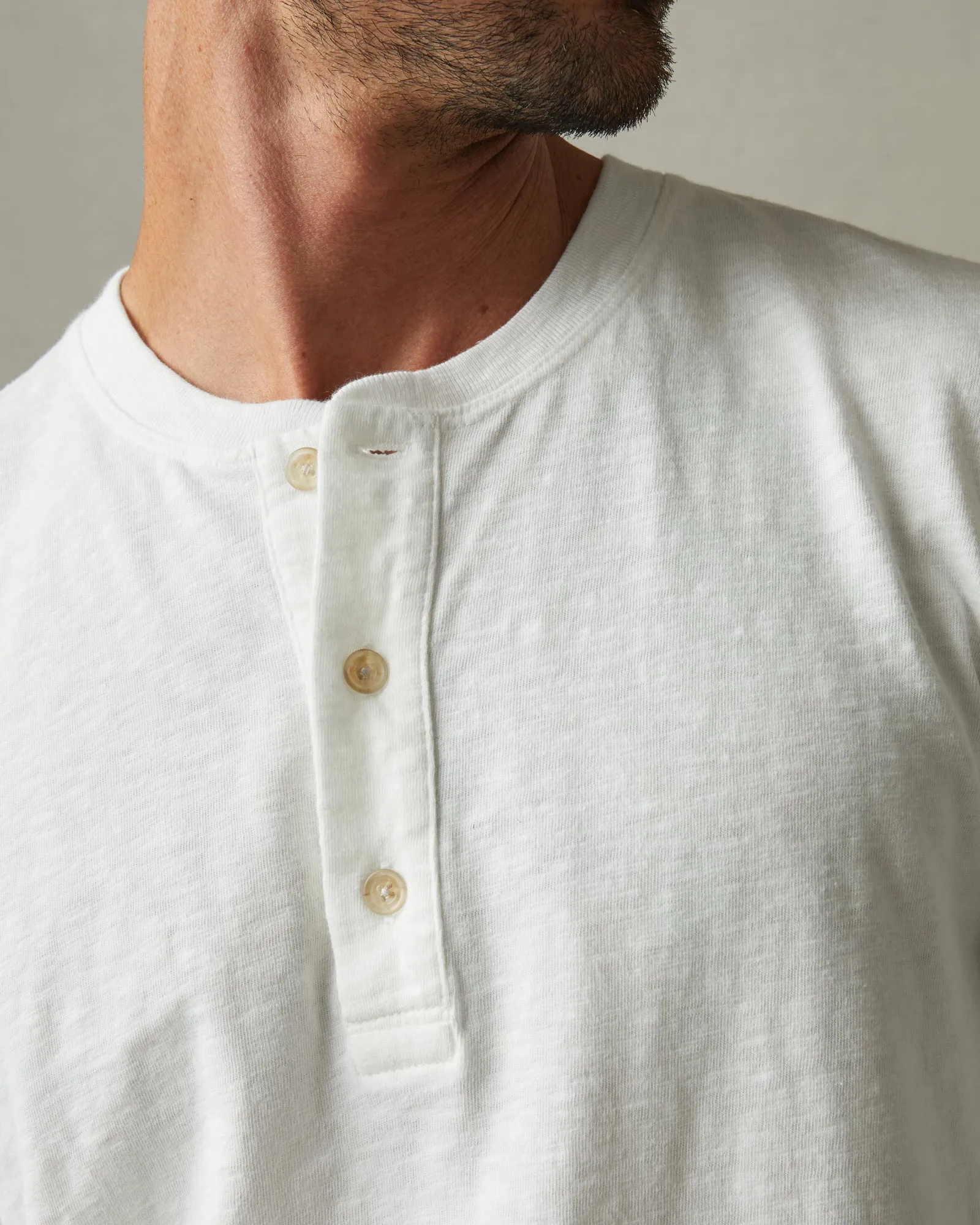 Premium Slub Henley Tee Long Sleeve - Bone
