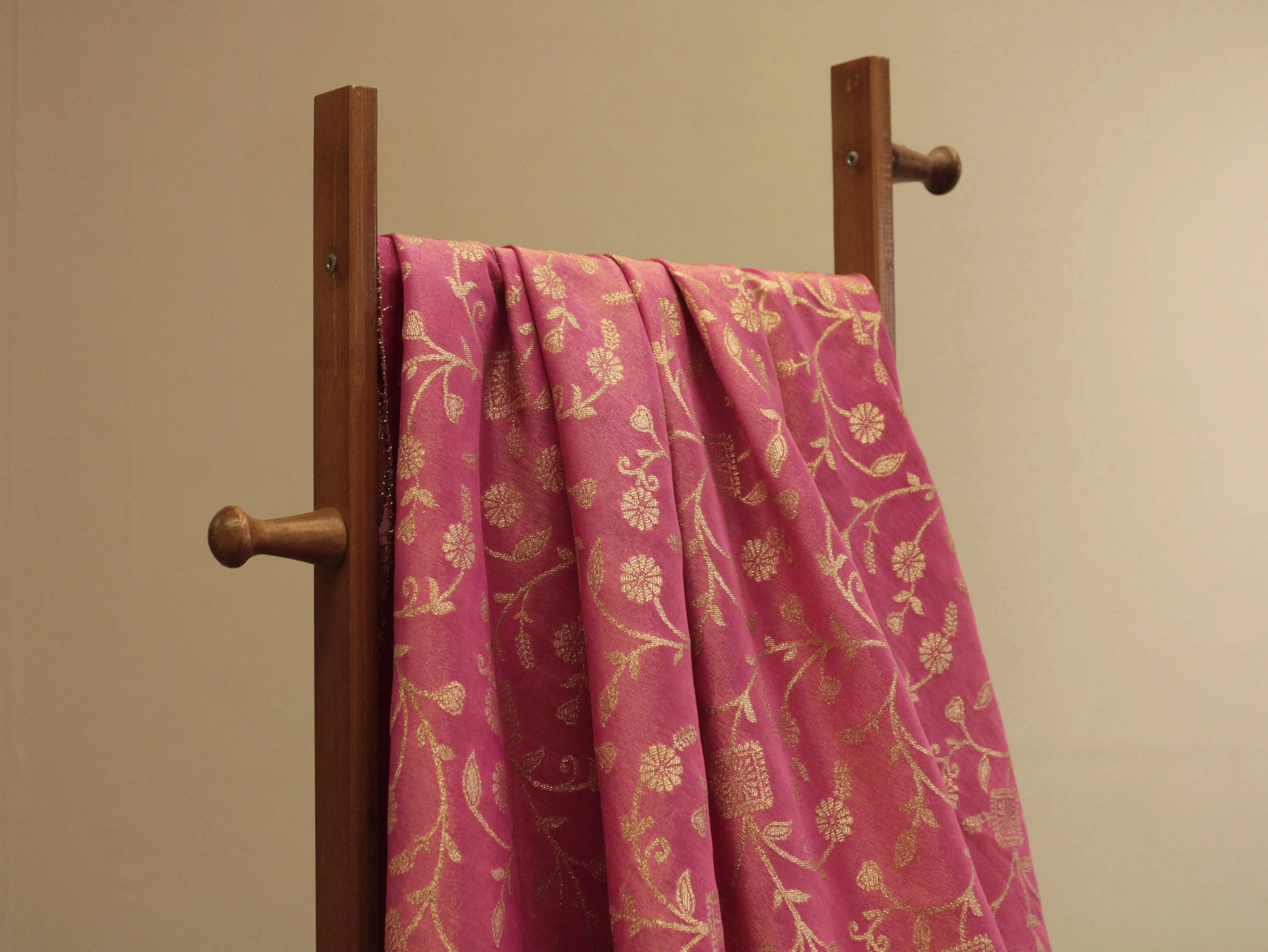 Premium Zari Jaal Woven Banarasi Tissue Fabric - Pink