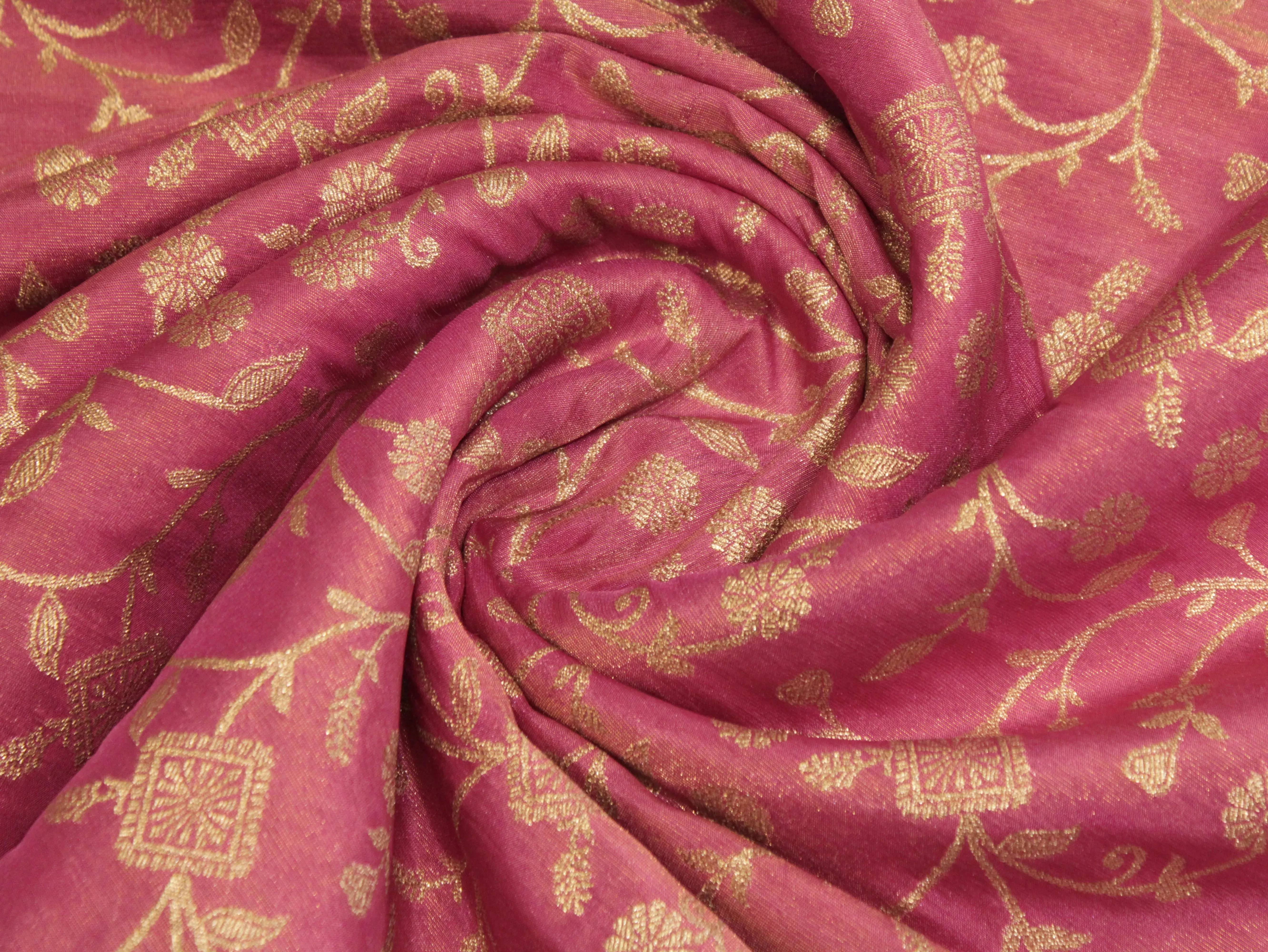 Premium Zari Jaal Woven Banarasi Tissue Fabric - Pink