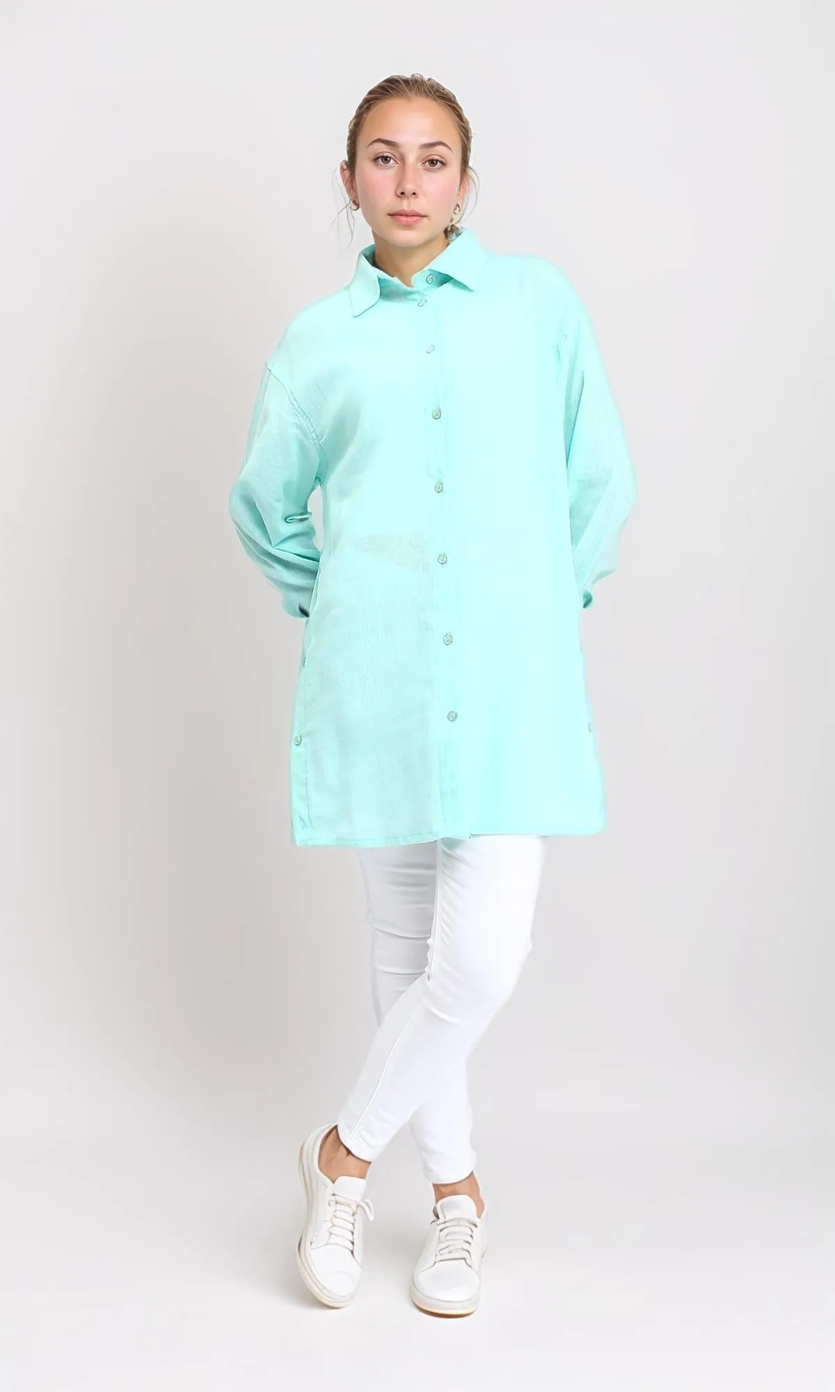 R206365 - Casual Long Sleeves Regular Fit Shirt - Cyan
