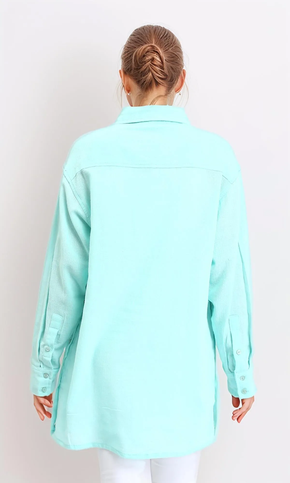R206365 - Casual Long Sleeves Regular Fit Shirt - Cyan