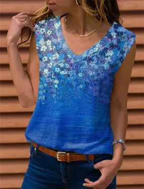Spring and summer new V-neck printed sleeveless vest