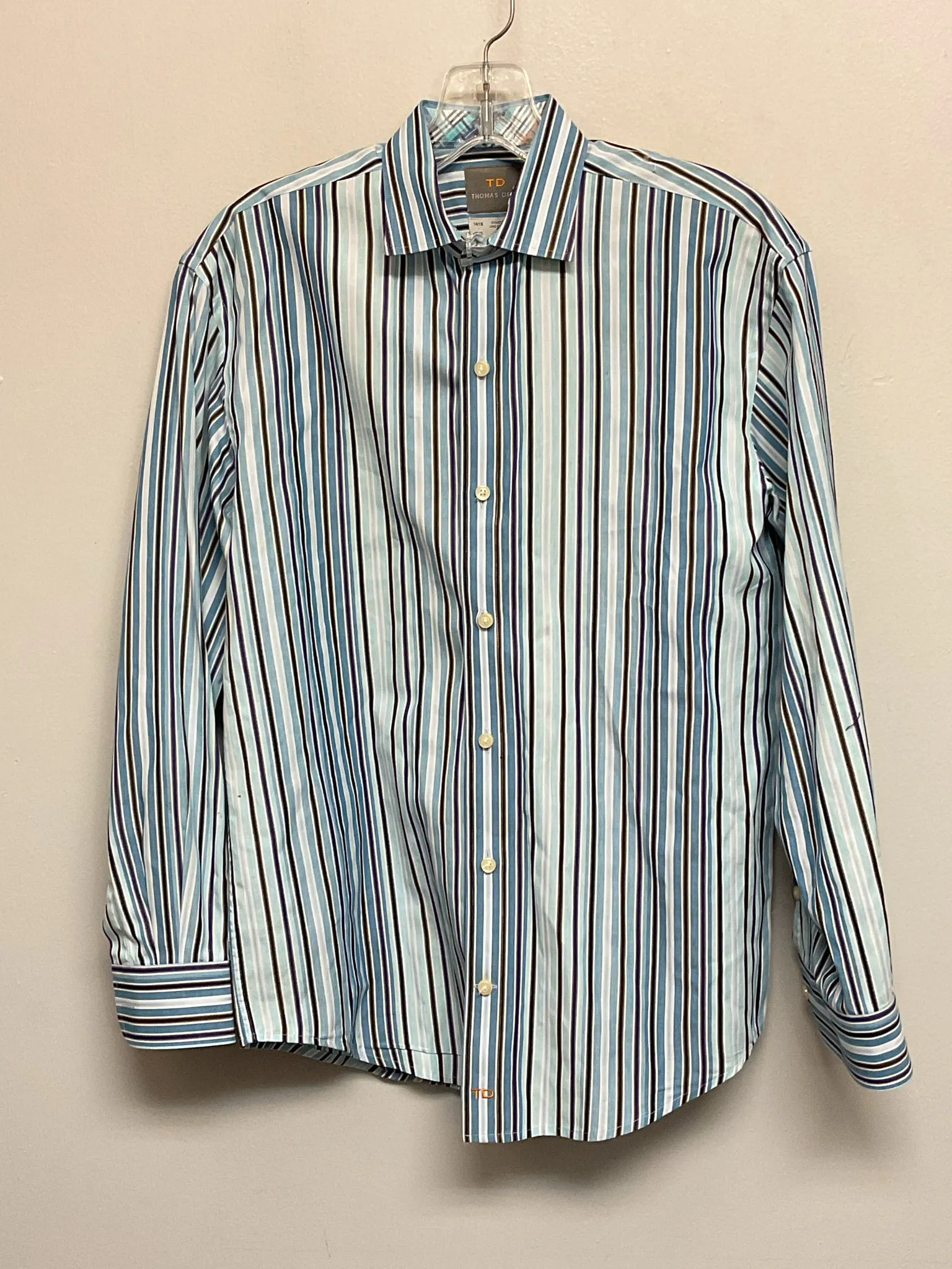 Thomas Dean Size 14 Blue & Brown Stripe Cotton Big Boys Shirts & Polos