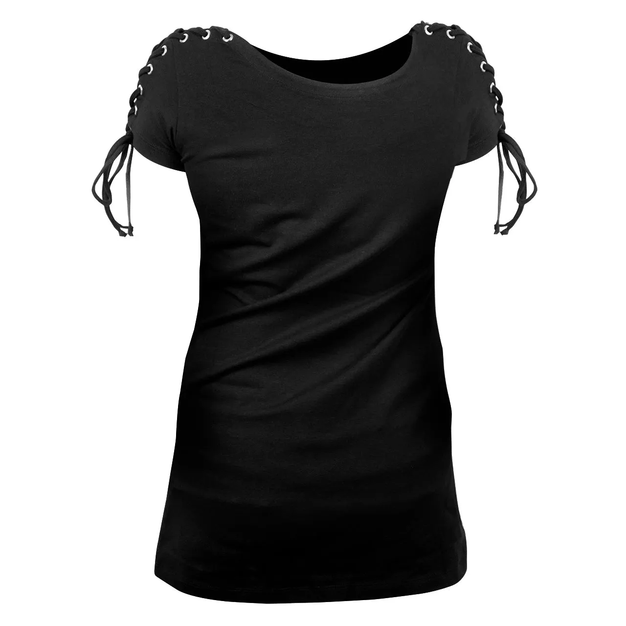 VB018 - Ladies Black Tank Top with Laced Shoulder